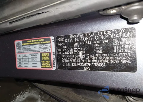 2015 Kia Sportage Ex from USA, damaged, VIN KNDPCCAC2F7765064